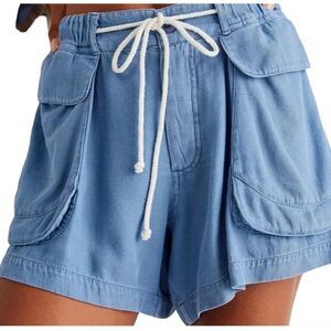 FREE PEOPLE MEDITERRANEAN BLUE OFF SHORE UTILITY DRAWSTRING POCKET SHORTS Size S